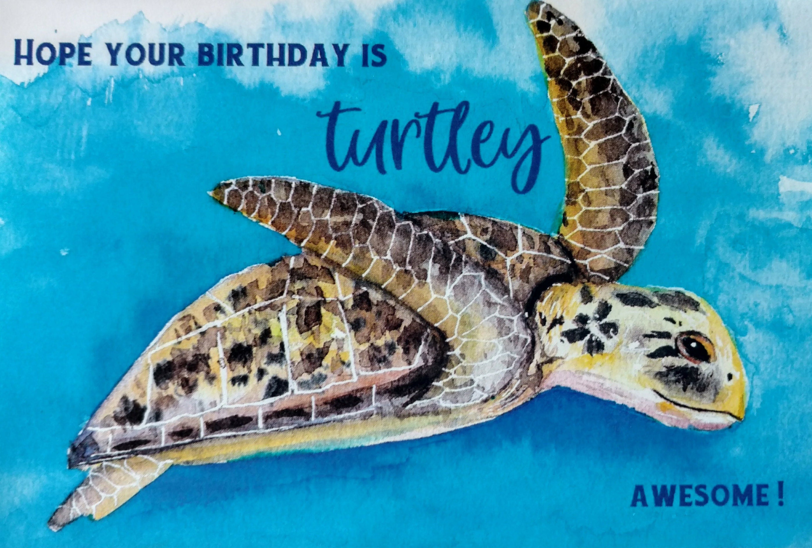 Watercolor Happy Birthday Greeting Card Sea turtle Punny | Etsy