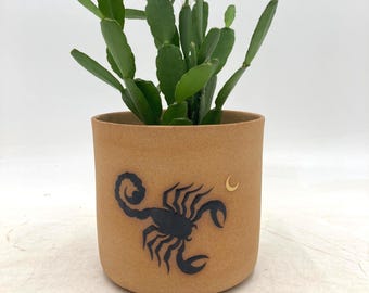 Scorpion/Moon Handmade Ceramic Houseplant Pot