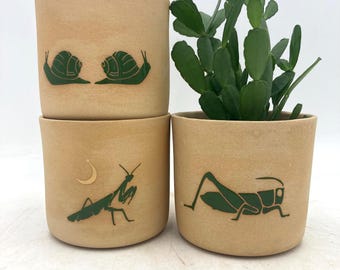 Garden Bugs Handmade Ceramic Houseplant Pot
