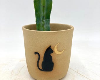 Mini Black Cat and Moon Planter/Plant Pot