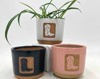 Mini Western Cowboy/Cowgirl Boot Handmade Ceramic Houseplant Pot