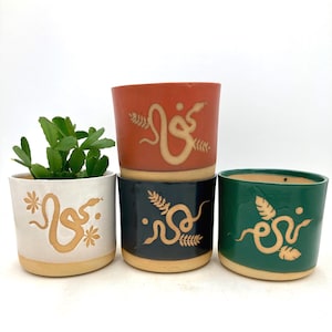 Snake & Botanical Ceramic Plant Pot/Planter, 4 SIZES