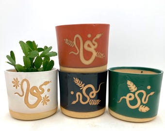 Snake & Botanical Ceramic Plant Pot/Planter, 4 SIZES