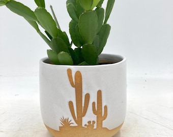 White Cactus Handmade Ceramic Houseplant Pot
