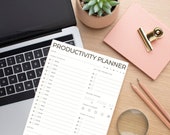 Productivity Planner, Daily Task List, Work Goal Tracker, Hourly Focus and Priority Planner, Student Planner, Digital Download Printable PDF