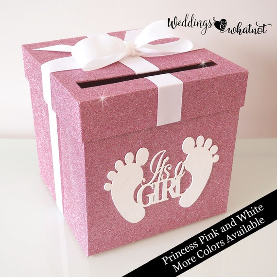 Pink Card Box Baby Shower Card Holder Baby Card Box Glitter Etsy