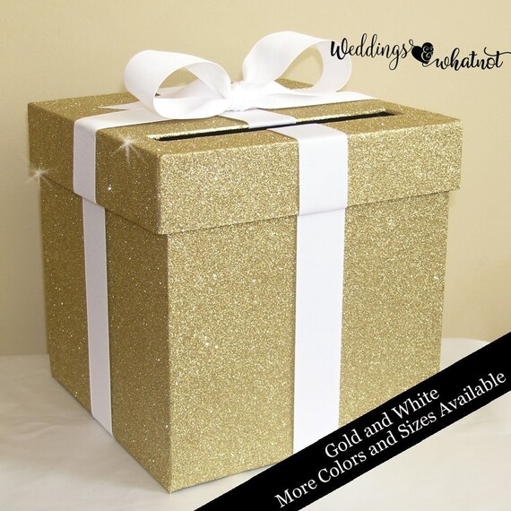 Gold Glittered Wedding Card Box with Bow Choose your size and Etsy