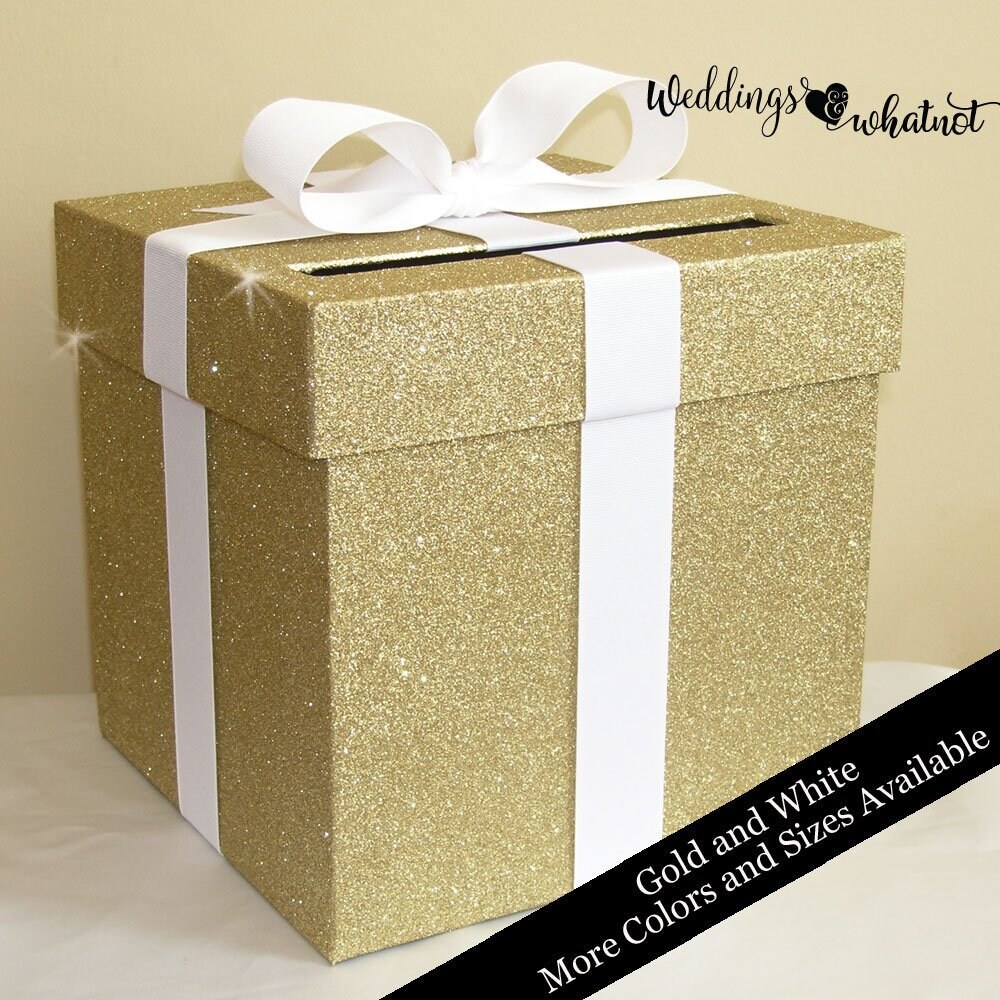Gold Glittered Wedding Card Box with Bow Choose your size and Etsy