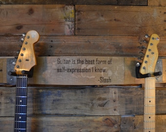 Personalized Wine Stave Guitar Holder, Guitar Mount Wall Hanger, Bass Guitar Wall Mount, Wood Guitar Rack, Add Your Own Quote or Name