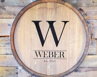 Custom Monogram Wine Barrel Head Wall Sign, Personalized Kitchen Lazy Susan, Rustic Monogram Serving Platter, Monogrammed Wall Decorations