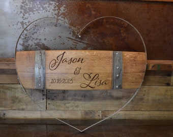 Personalized Wine Stave Heart Sign/Weddings/Anniversary/Handmade/Love/Free Shipping