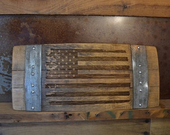 Distressed American Flag Wine Barrel Stave Sign/Laser Engraved/Laser Engraving/Personalized/Wall Art/Wall Hanging/Free Shipping