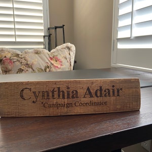 Custom Laser Engraved Wine Barrel Stave Desk Nameplate
