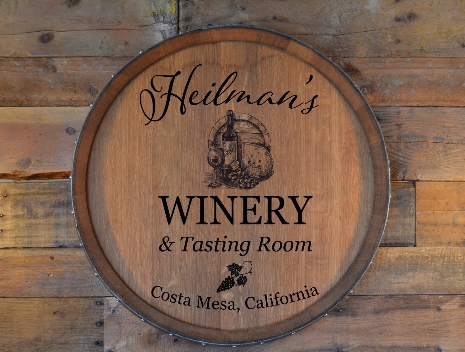 Monogrammed Personalized Reclaimed Wine Barrel Head/Lazy Susan/Clock/Wall Art/Wall Hanging/Laser Engraved/Wedding Gift/Free Shipping