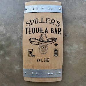 Personalized Tequila Bar Wine Barrel Stave Sign/Laser Engraved/Laser Engraving/Personalized/Wedding/Wall Art/Free Shipping