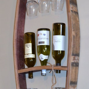 Barrel Stave Hanging Wine Bottle & Glass Holder