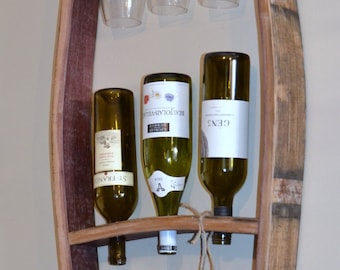 Barrel Stave Hanging Wine Bottle & Glass Holder