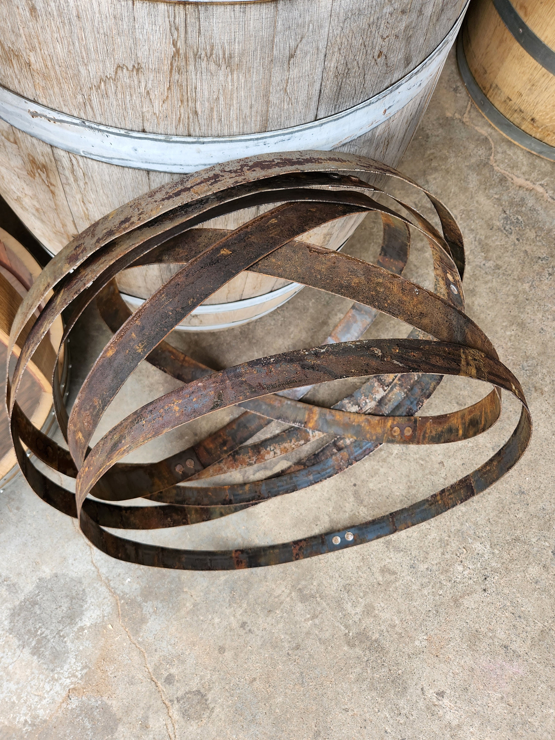 Set of 6 authentic Whisky barrel rings bands reclaimed from a repurposed whisky barrel. galvanized metal bands Free shipping