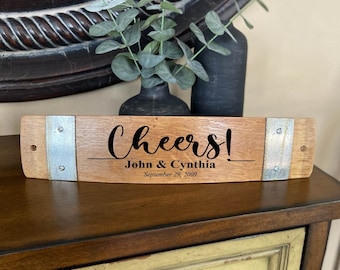 Personalized Wine Barrel Stave Sign: Cheers, Custom Name & Date