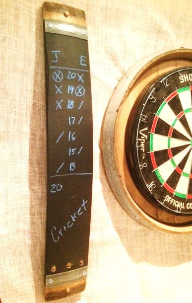 Set of 2 Wine Barrel stave chalkboard dart scorers
