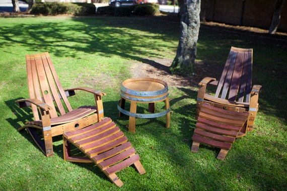 2 Wine Barrel Adirondack Chairs Side Table Set Plus 2 Etsy