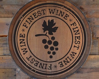 Finest Wines Wine Barrel Head / Lazy Susan / Wall Hanging/Laser Engraved / Free Shipping