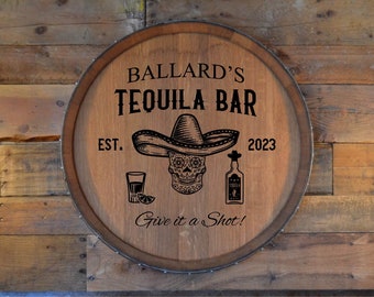 Tequila Personalized Barrel Head/Lazy Susan/Wall Art/Laser Engraved/Free Shipping