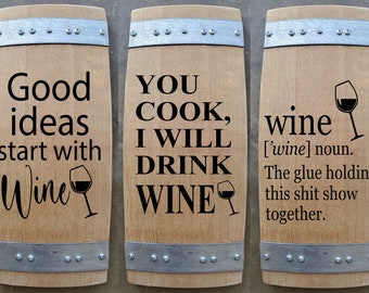 Wine Signs / Laser Engraved Wine Barrel Triple Stave Signs / Free Shipping