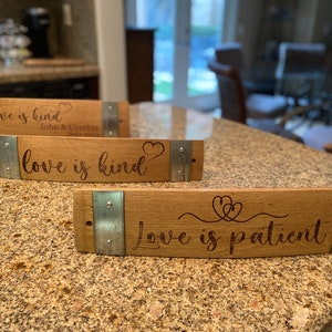 Love is… Wine Barrel Stave Signs/Sayings/Personalized/Laser Engraved/Gift Ideas/Weddings/Free Shipping