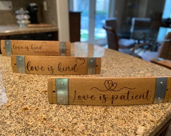 Love is… Wine Barrel Stave Signs/Sayings/Personalized/Laser Engraved/Gift Ideas/Weddings/Free Shipping