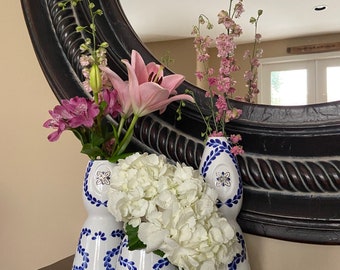Upcycled Clase Azul Tequila Bottle Vase: Blue & White Ceramic Decor