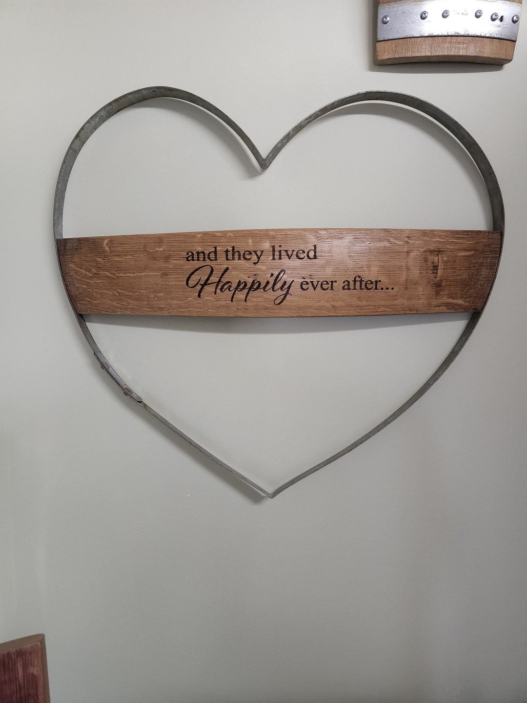 Personalized Wine Barrel Hoop Heart Sign, Custom Wood & Metal Art