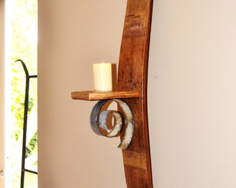 Wine Barrel Stave Pillar Candle Holder, Decorative Wood Wall Sconce, Wood Wall Candle Holder, Farmhouse Candle Decor, Wooden Candle Sconce