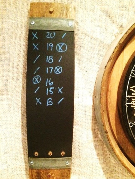 Set of 2 Wine Barrel stave chalkboard dart scorers