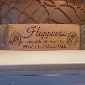 Happiness: Whiskey and a Cigar - Wine Barrel Stave Signs/Sayings/Personalized/Laser Engraved/Gift Ideas/Wine Sayings/Free Shipping