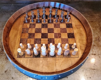 Laser engraved Chess/Checker board made from a Repurposed Napa Valley Wine Barrel