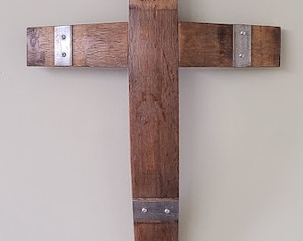 Wine Barrel Stave Wall Cross, Wood Christian Faith Wall Decor, Rustic Wood Cross, Spiritual and Religious Wall Art Decor