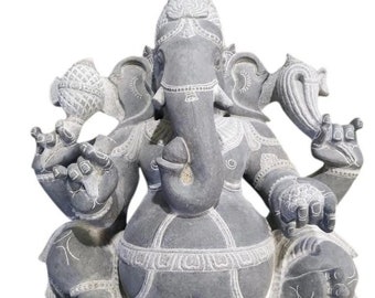 PRE ORDER - Granite Stone Ganesha Garden Statue Handcarved Gray Granite Stone Garden Temple Decor Sculpture
