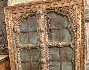 Antique Window, Carved Indian Jharokha, Wall Decor, Rustic Natural Wooden Carved Window Architectural Decor