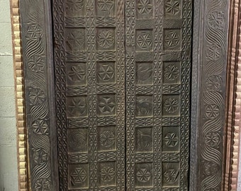 Authentic Antique Indian Door With Frame,  Beautiful Chakra Carved Architecture Design Rustic Holistic Tribal  OLD World Element From 18C