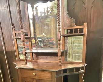 Antique Indian Bookcase, Old Bookshelf, Cabinet, Reclaimed Wood Wall Curio, Carved Wall Curio, Display Shelf With Drawer, Eclectic Decor