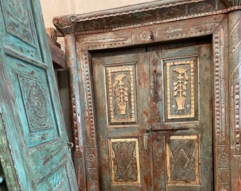Antique Reclaimed Architectural Teak Doors, Door, Indian Door with frame, Rustic Headboard, Unique Eclectic CLEARANCE SALE