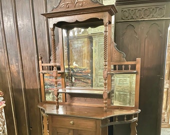 Antique Handcarved Bookcase Cabinet, Wall Curio Display Shelf With Drawer, Reclaimed Wood, Old World Bookshelf, Furniture Eclectic Decor