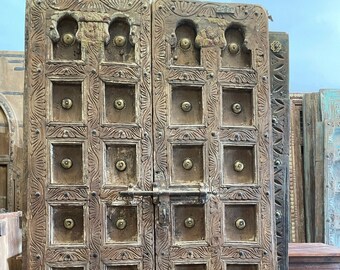 Antique Indian Door, Indian Haveli Doors, Teak Barn Door, Burnished Brass Wood Custom Doors, Farmhouse Door 84x36