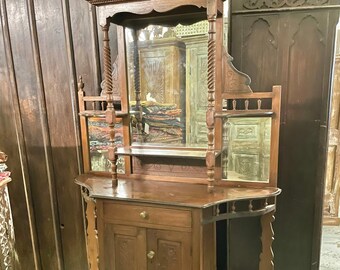 Antique Wall Curio Display Shelf With Drawer, Handcarved Bookcase Cabinet Teak Old World Bookshelf, Furniture Eclectic Decor