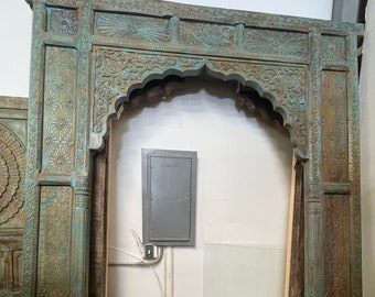 Architectural Decorative Doorway, Welcome Gate, Rustic Blue Arch Carved Huge Floor Mirror, Cusped Archway, Unique Eclectic BLACK FRIDAY