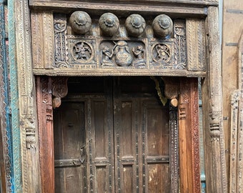 Antique Archway, Carved Teak wood Haveli Archway, Vintage Decorative Arch, Indian Doorway, Reclaimed Huge Floor MIRROR Frame 95x64 inches