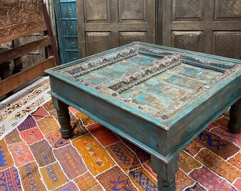 Rustic Farmhouse Chai Table, Antique Door Coffee Table, Spanish, Ranch Country Accent Table, Living Room Table, Unique Eclectic, 43x36