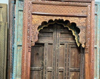 Antique Archway, Carved Teak Cusped Haveli Arch, Vintage Decorative Arch, Indian Doorway, Reclaimed Huge Floor MIRROR Frame, 101x58