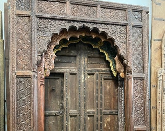 Antique Indian Carved Arch, Old World Architectural Doorway, Decorative Carved Huge Floor Mirror, Archway, Unique Eclectic